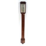 Victorian mahogany stick barometer with silvered dial, Peter Clare Manchester, 100cms tall