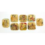 Group of Middle Eastern ivory panels hand painted with erotic scenes, each 5cm square