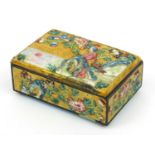 Oriental Chinese cloisonné box decorated in relief with figures and flowers, 12.5cm diameter