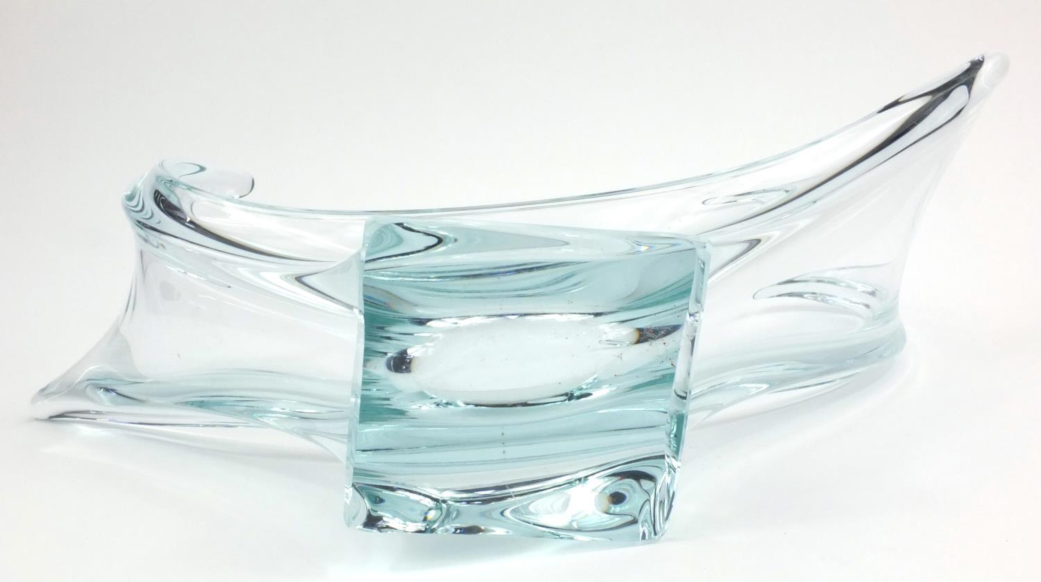 Heavy Pale blue art glass bowl, 50cm long - Image 5 of 7