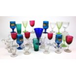 Selection of Georgian and later glass including etched drinking glasses, hand painted floral