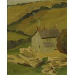 Irish School oil onto board view of a cottage in a landscape setting, framed, 27cm x 22cm
