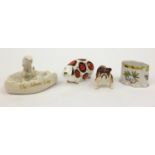 Group of collectable china comprising Royal Crown Derby pig paperweight with silver stopper, Beswick