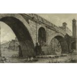 Luigi Rossini - Black and white etching, views of Rome, Ponte Fabrizio, mounted and gilt framed,