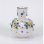 Continental porcelain floral encrusted vase hand painted with insects, blue anchor mark to base,