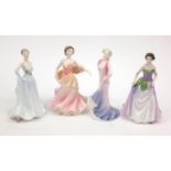 Group of four collectable china figures - three Coalport and one Royal Doulton - Honor, Happy