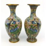 Pair of Chinese cloisonné vases decorated with birds seated on a branch and flowers, each 30cm high