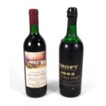 Bottle of 1990 Chateau de Grange red wine, together with a bottle of Croft 1963 vintage port