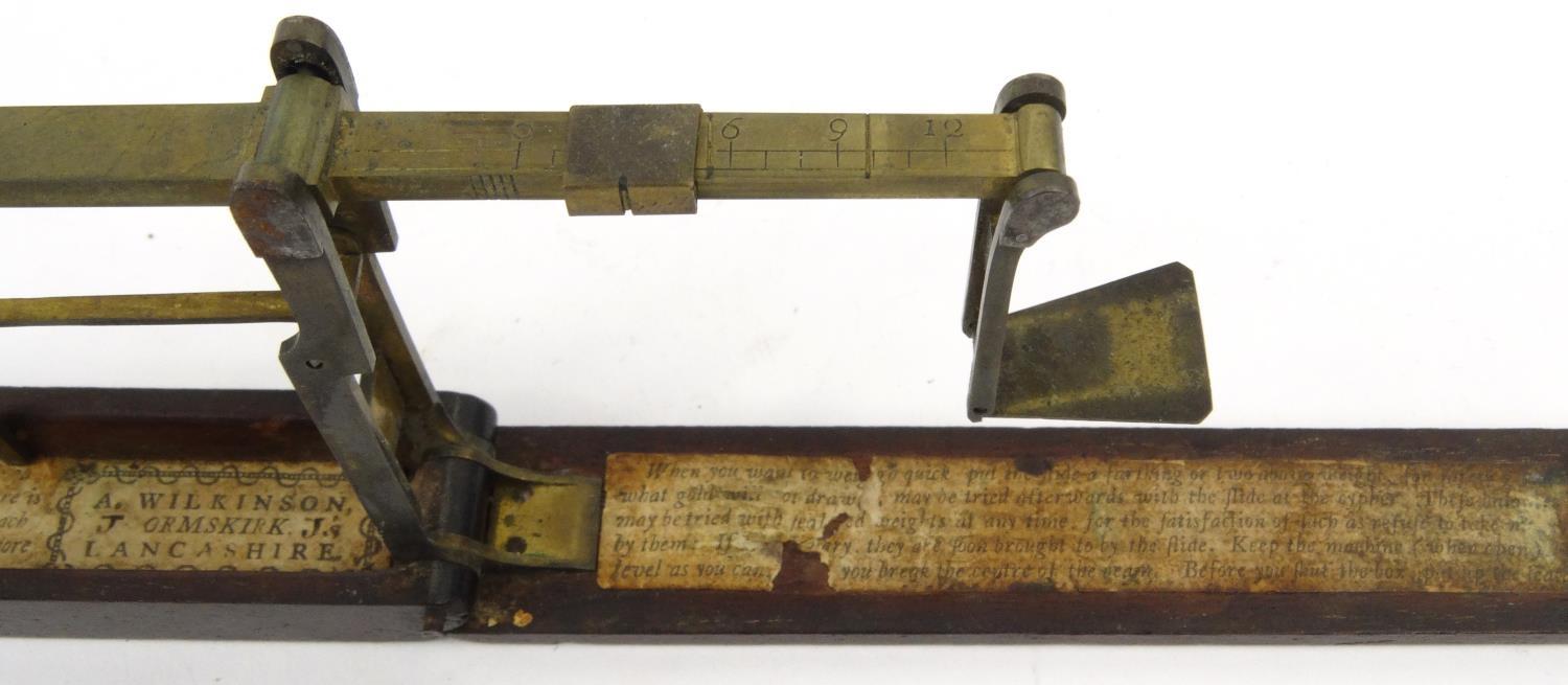 Set of Victorian wooden and brass folding sovereign scales, A. Wilkinson, Ormskirk, Lancashire, 13cm - Image 2 of 5