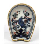 Continental Meissen porcelain spoon tray hand painted with a bird amongst flowers, blue crossed