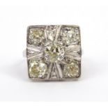 Unmarked white gold Art Deco diamond ring, size L, approximate weight 6.0g Old European cut