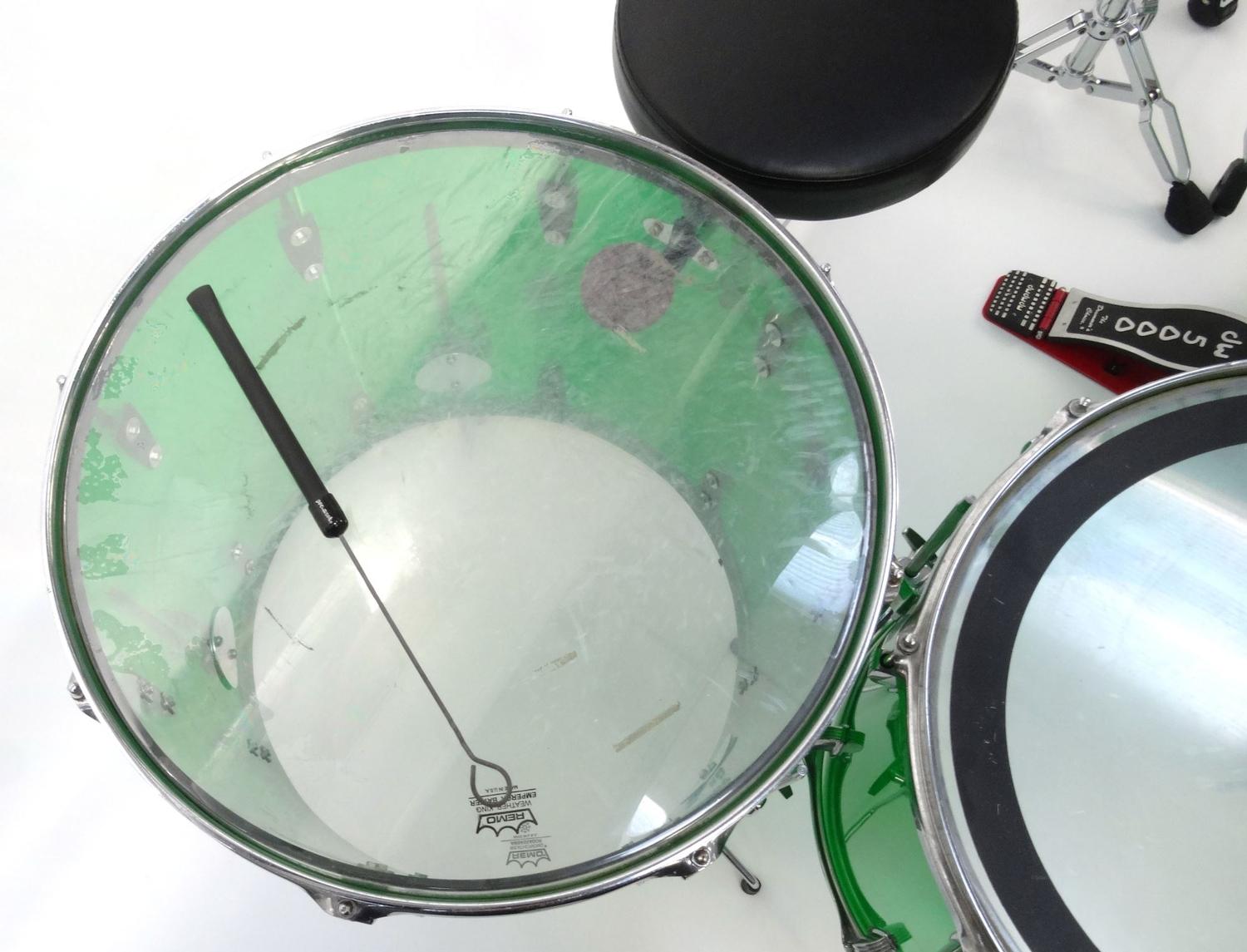 Five piece 1970s Ludwig green Vistalite drum kit comprising 22inch base drum, 12 and 14inch toms, 16 - Image 12 of 21