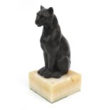 French bronze cat, signed Césaro, raised on a marble base, 26cm high