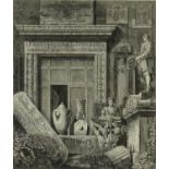 Luigi Rossini - Black and white etching, views of Rome, Frammenti, mounted and gilt framed, 57cm x