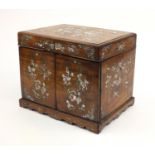 Oriental inlaid rosewood drinks cabinet decorated with butterflies and hanging flowers, 28cm high