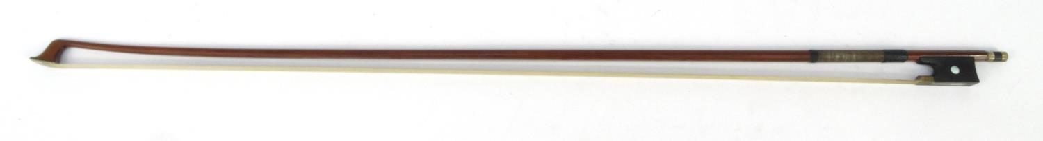 Wooden violin bow, stamped 'Bausch', 74cm long
