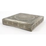 Middle Eastern silver box decorated with a floral Persian design, presented to M.A. Prout by his