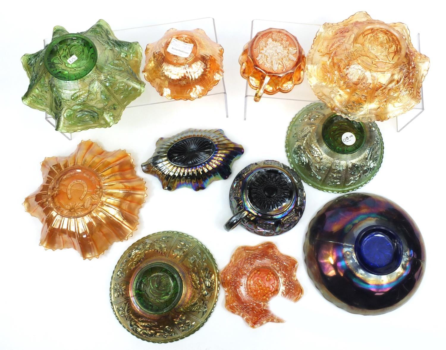 Collection of Carnival glass with floral decoration, predominantly bowls - Image 10 of 15
