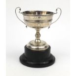 Silver two handled trophy engraved 'S.D.A.C 25M Walk 3rd G.FALLOWFIELD 4.22.36 21.4.28', Chester