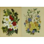 Two Victorian watercolours onto paper of still life flowers, both mounted and framed, the larger