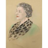 Gilbert Rumbold - Unframed chalk and watercolour onto paper portrait of a lady, signed, 48cm x 40cm
