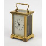 Bayard brass cased eight day carriage clock with swing handle, 12cm high