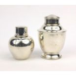 Two silver caddies, the larger by Mappin & Webb, 11cm high