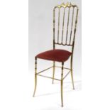 Brass Chiavari style chair with pink upholstered seat