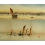 Garman Morris - Two watercolours of boats at sea - one titled 'Off Camber Sussex - Evening', both