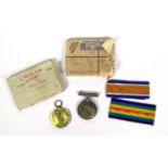 World War I medals awarded to 018456 PTE.F.DAVIS A.O.C., with original box