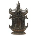 Well detailed Middle Eastern wooden panel carved with Buddha, birds and flowers, 80cm high