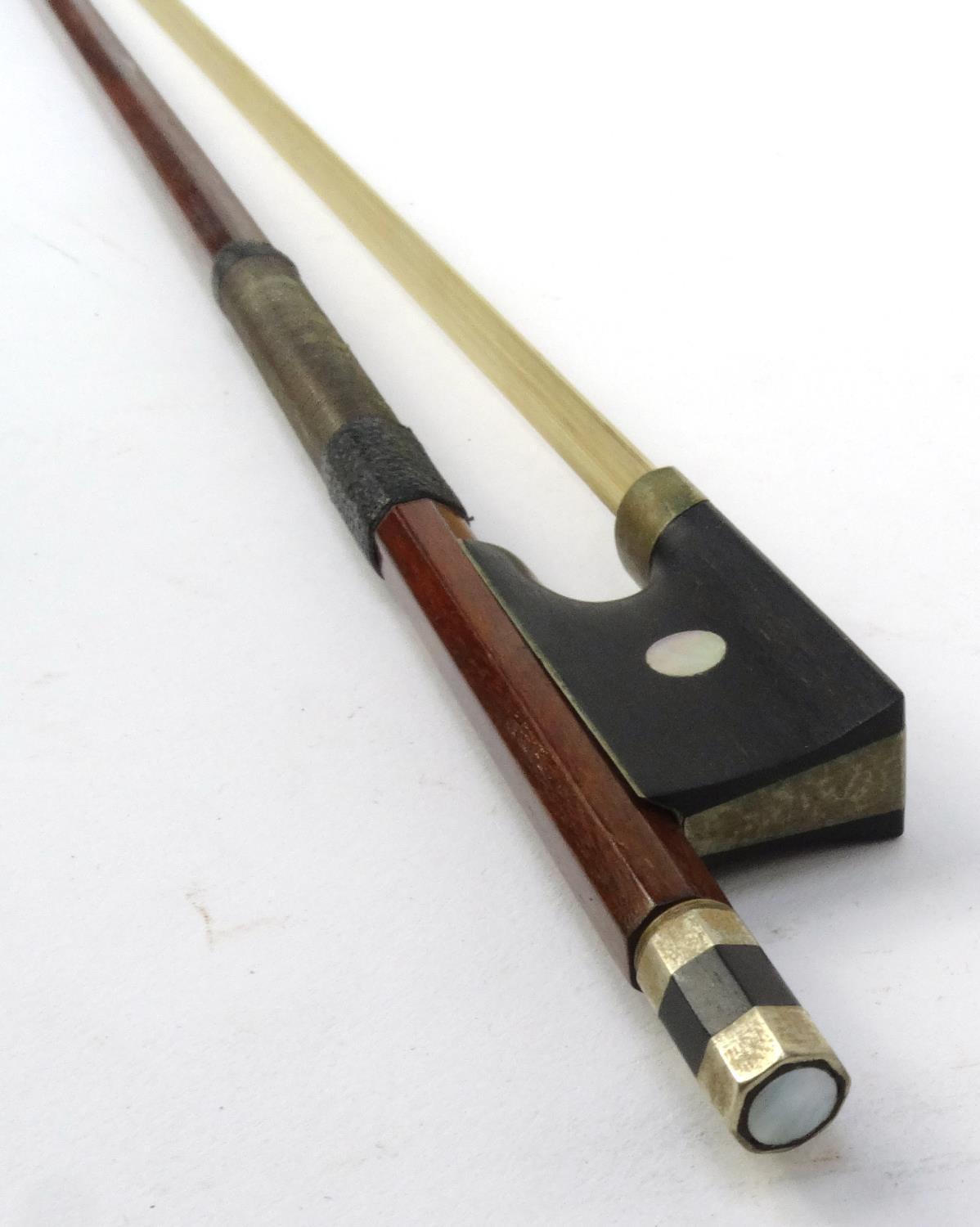 Wooden violin bow, stamped 'Bausch', 74cm long - Image 9 of 9