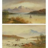 J.C. Jonas 1904 - Pair of watercolours of mountains, lakes and boats, mounted and gilt framed,