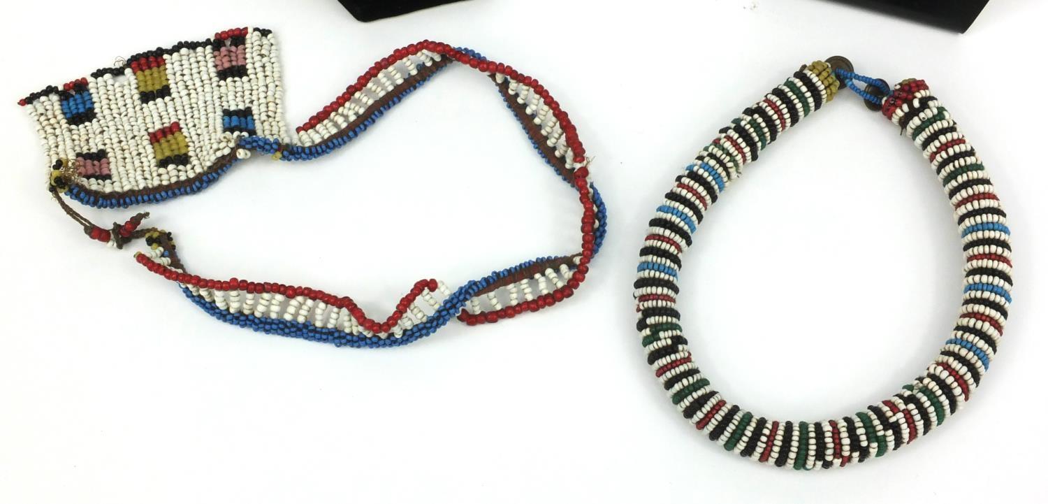 Four tribal beadwork necklaces, the largest 27cm long - Image 4 of 6