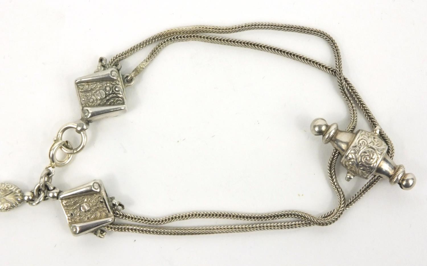 Victorian style sterling silver watch chain, approximate weight 16.4g - Image 4 of 7