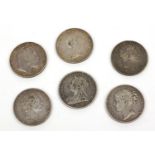 Six Georgian and later silver crowns