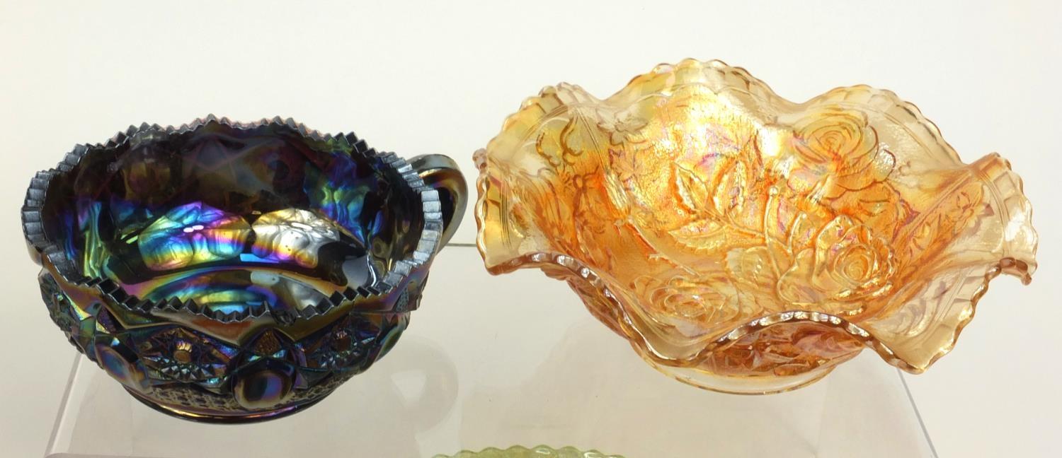 Collection of Carnival glass with floral decoration, predominantly bowls - Image 4 of 15