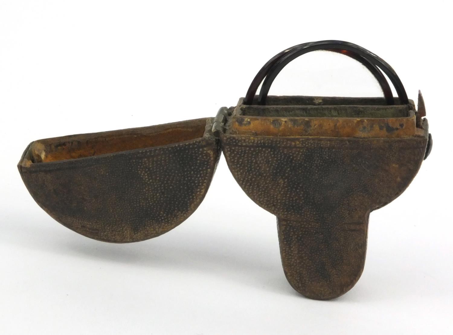 Georgian shagreen spectacle case housing a pair of tortoiseshell framed spectacles, the case 7cm - Image 7 of 7