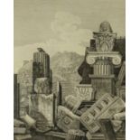 Luigi Rossini - Black and white etching, views of Rome, Frammenti, mounted and gilt framed, 57cm x