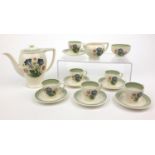 Susie Cooper six piece tea/coffee set with floral decoration, the teapot 17cm high
