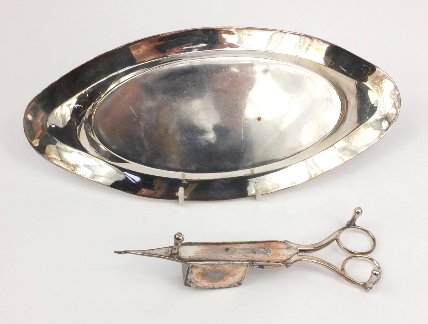 Victorian Sheffield plated candle snuffer on tray, 28cm diameter - Image 6 of 6