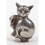 Novelty unmarked silver pepperette in the form of a cat, marked 'Portugal' to the base, 6cm high