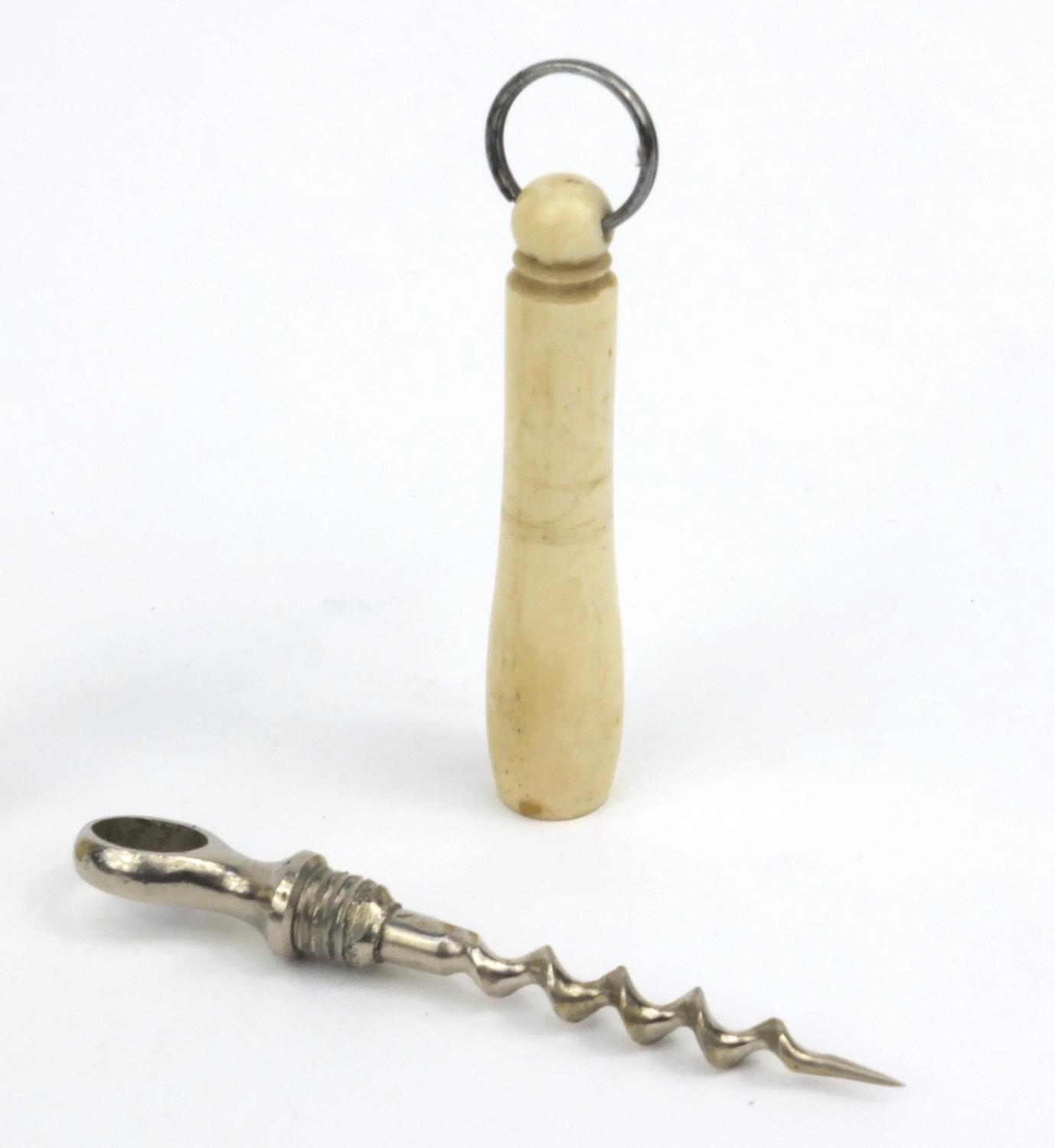 Pillischer London ivory thermometer and an ivory steel corkscrew, the thermometer 13cm long - Image 3 of 7