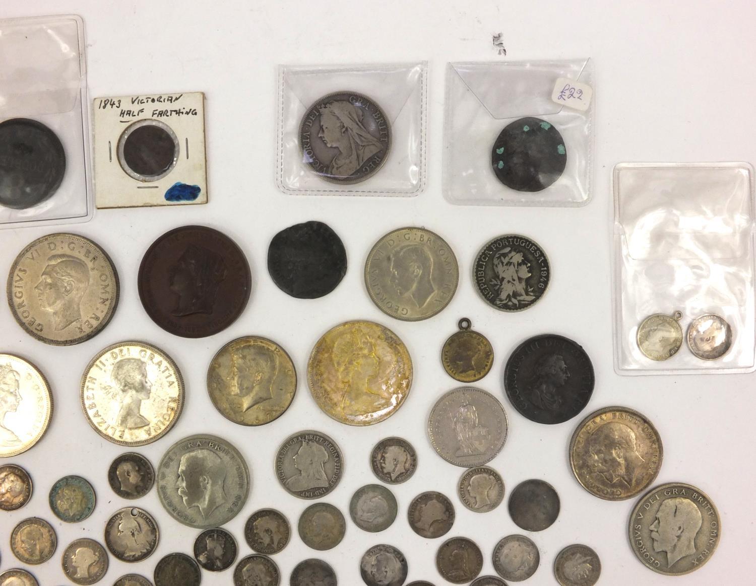 Group of antique and later coinage including some silver examples - half crowns, sixpences, Canadian - Image 7 of 17