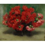 G. Capoevila - Oil onto canvas of still life flowers in a vase, labels to the reverse, framed,