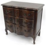 Carved oak three drawer serpentine chest, 84cm high x 90cm wide x 45cm deep