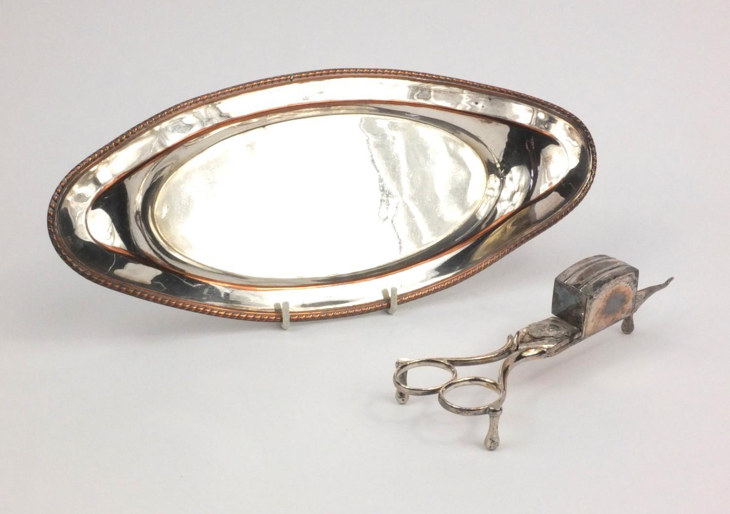 Victorian Sheffield plated candle snuffer on tray, 28cm diameter - Image 3 of 6