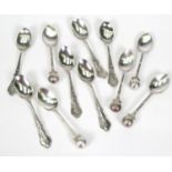 Set of six bowling interest silver teaspoons and a set of five silver plated examples