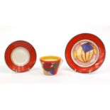 Wedgwood Clarice Cliff Bizarre patterned trio All are in generally good condition, no chips or