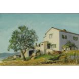 Gouache onto paper of a old farmhouse 'Isola da Elba, Italy', inscription and label to the